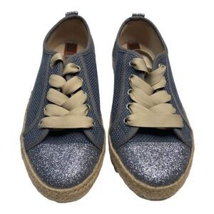 Gioseppo lace-up espadrilles womens size 7.5 blue glitter